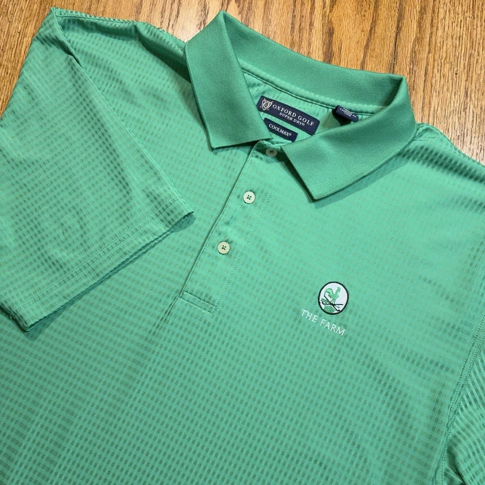 Oxford Golf The Farm Cup Polo Shirt Mens XL Green Coolmax Super Dry Textured